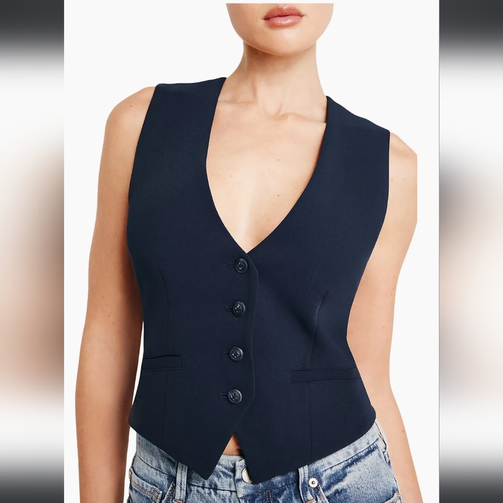 Good American Navy Blue Button-Up Vest